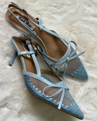 Slingback azzurro polvere con fiocco