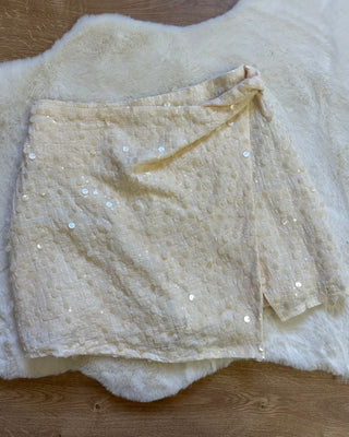 Short effetto gonna con paillettes avorio