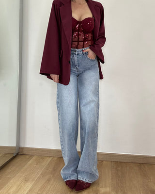 Jeans wide leg con strappi retro