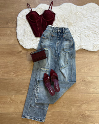 Jeans wide leg con strappi