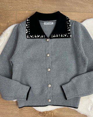 Cardigan con colletto gioiello - grigio - nero - avorio