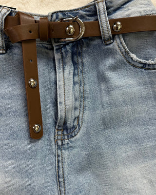 Short regular con cintura ecopelle marrone