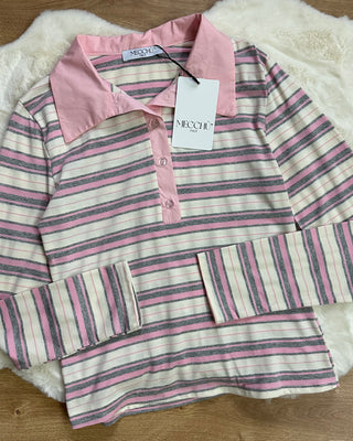 Maglia cotone a righe rosa