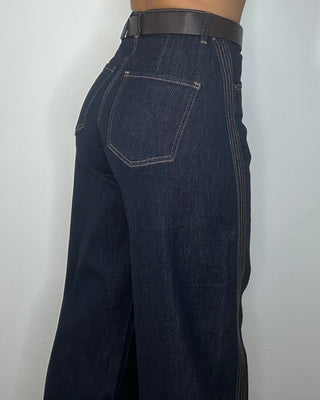 Jeans Wide Leg Raw Denim con Cintura Chocolate