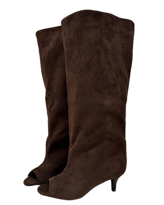Stivali suede opentoe marrone gambale ampio