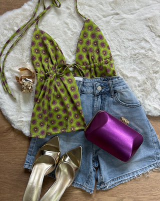Short regular con cintura ecopelle marrone