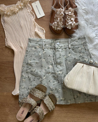 Gonna jeans floreale con culotte interna