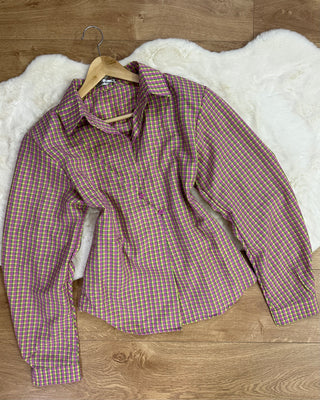 Camicia vichy 95% cotone rosa e giallo