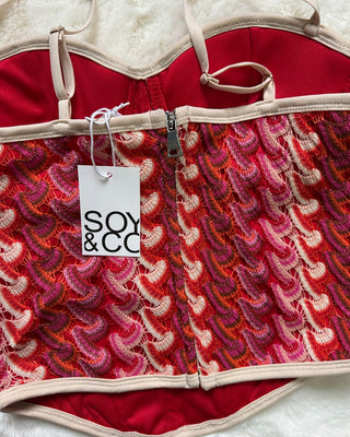 Corpetto multicolor ricamato con coppe push up