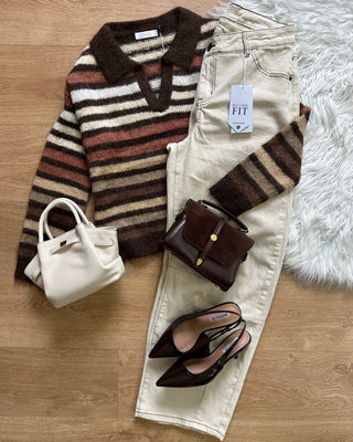 Ballon jeans avorio con chiusura asimmetrica