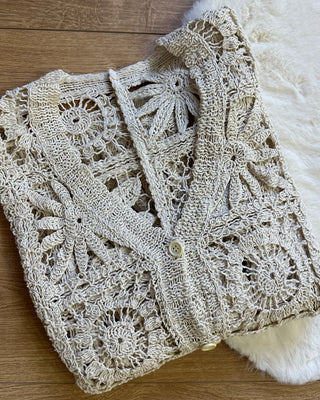 Cardigan macramè beige 100% cotone