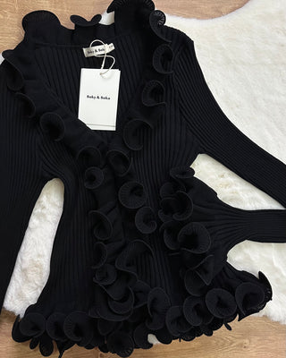 Cardigan paris a costine con ruches nero