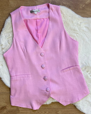 Coordinato rosa con gilet e short 30% lino
