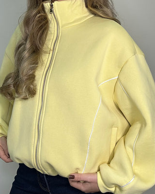 Felpa bomber gialla Lumina con zip e profili a contrasto
