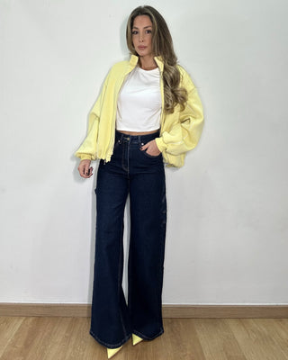 Felpa bomber gialla Lumina con zip e profili a contrasto