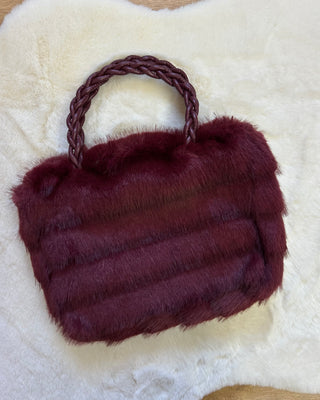 Borsa Soft Fur – Manici Intrecciati Bordeaux