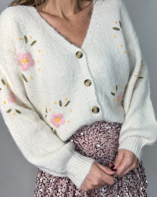 Cardigan floreale avorio - grigio - nero