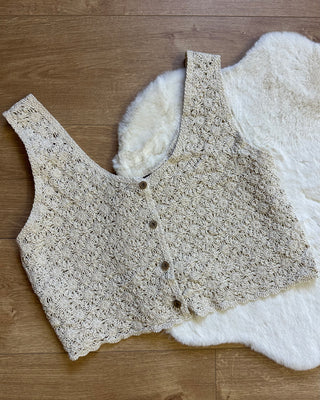 Top macramè con bottoncini frontali 100% cotone