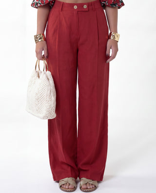 Pantalone 55% lino rosso