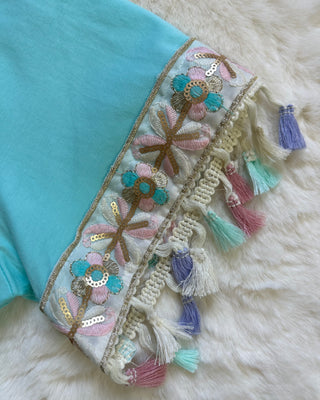 T-shirt boho con nappine multicolor 95% cotone