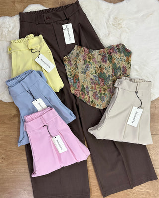 Panta palazzo con elastico cacao