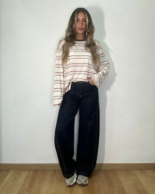 Jeans Wide Leg Raw Denim con Cintura Chocolate