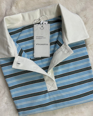 Polo crop a righe multicolori rosa e azzurro 65% cotone