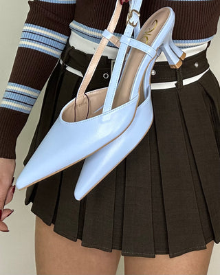 Décolleté slingback celeste con tacco midi