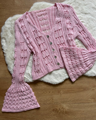 Cardigan Crochet Marbella 50% cotone rosa e azzurro