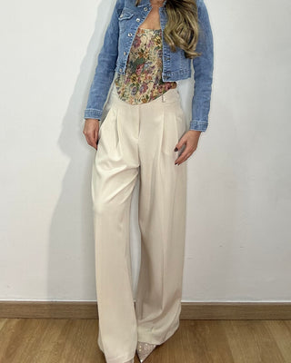 Panta palazzo con elastico azzurro