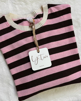 Maglia oversize girocollo Paris rosa e giallo