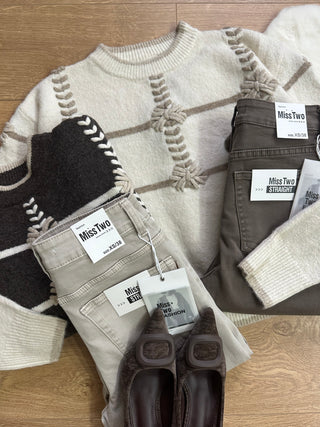 Jeans wide leg avorio