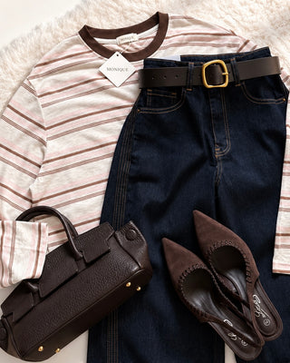 Jeans Wide Leg Raw Denim con Cintura Chocolate