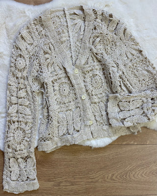 Cardigan macramè beige 100% cotone