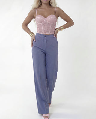 Corpetto bustier con ricami floreali rosa e azzurro