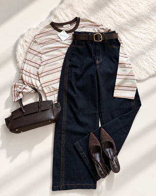 Jeans Wide Leg Raw Denim con Cintura Chocolate