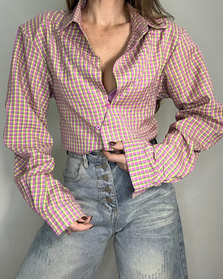 Camicia vichy 95% cotone rosa e giallo