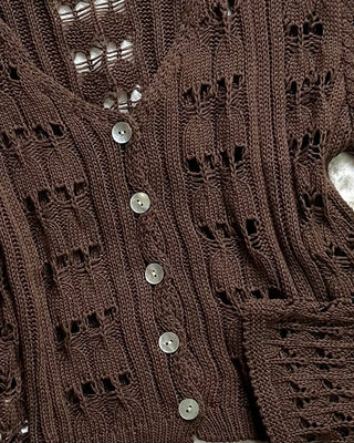 Cardigan Crochet Marbella 50% cotone cioccolato e beige chiaro