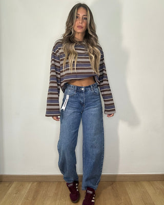 Jeans Barrel High Waist con Cinturini Laterali