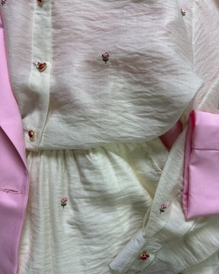 Coordinato Monique con fiorellini rosa ricamati