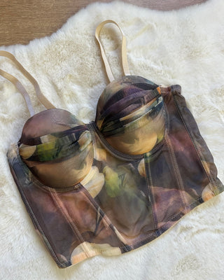 Corpetto floreale in tulle con coppe push up