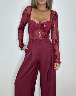 Body Corset Sequin Bordeaux