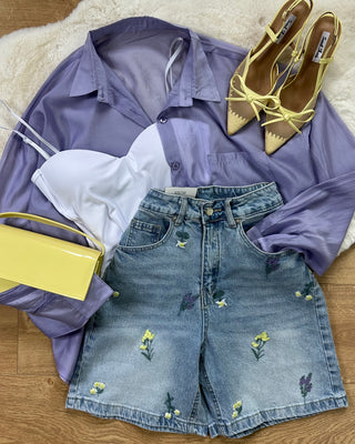 Bermuda in denim floreale