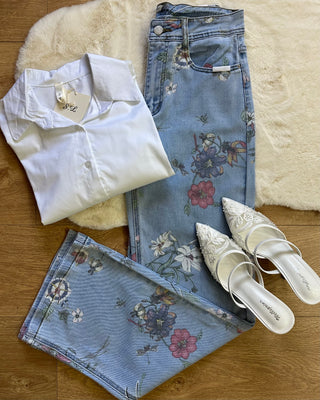 Jeans Wide leg floreale