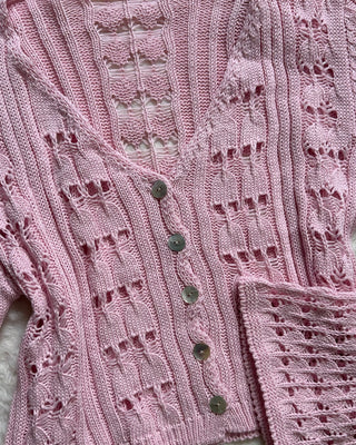 Cardigan Crochet Marbella 50% cotone rosa e azzurro