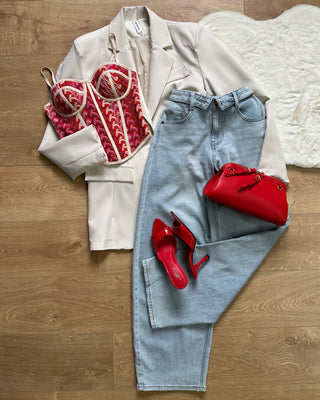 Jeans baggy lavaggio chiaro con risvolto in vita
