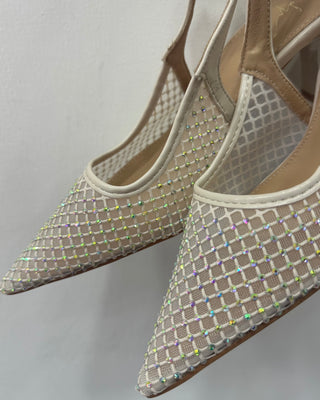 Slingback beige ricoperta di strass