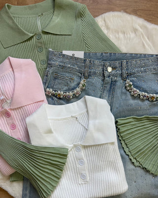 Jeans wide leg con applicazioni gioiello