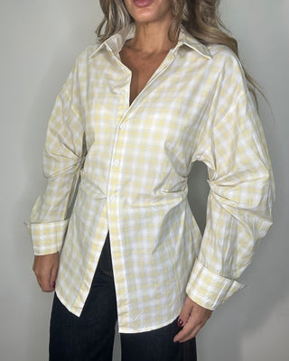 Camicia 100% cotone a quadri con maniche a palloncino