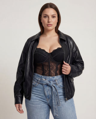 Corpetto bustier con ricami floreali nero e cioccolato